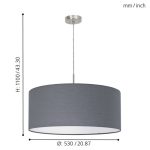 PASTERI E27 1x60W TEXTIL FÜGGESZTÉK 53cm SZÜRKE