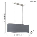 PASTERI E27 2x60W TEXTIL FÜGGESZTÉK 75cm SZÜRKE