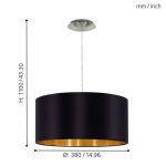 MASERLO E27 1x60W TEXTIL FÜGGESZTÉK 38cm FEKETE