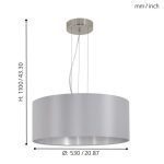 MASERLO E27 3x60W TEXTIL FÜGGESZTÉK 53cm SZÜRKE