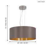 MASERLO E27 3x60W TEXTIL FÜGGESZTÉK 53cm CAPPUCCINO