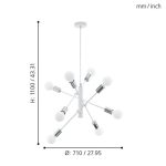 GRADOLI E27 8x60W FEHÉR/KRÓM FÜGGESZTÉK