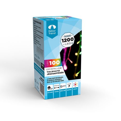 Crystalline toldható LED jégcsapfüzér, 300 x 40 cm, 100 db MULTI LED, átlátszó kábel, Kül- és beltéri