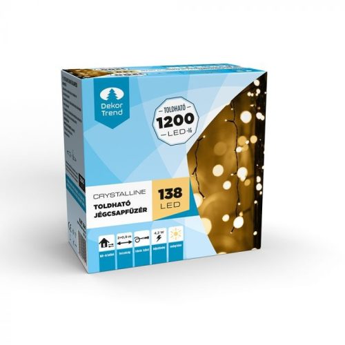 Crystalline toldható LED jégcsapfüzér 200 x 90 cm, 138 db MELEG FEHÉR LED-del, fekete kábellel, Kül- és beltéri