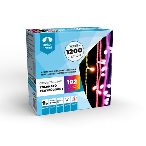 Crystalline toldható LED fényfüggöny, 90 x 200 cm, 192 db MULTI LED, átlátszó kábel, Kül- és beltéri