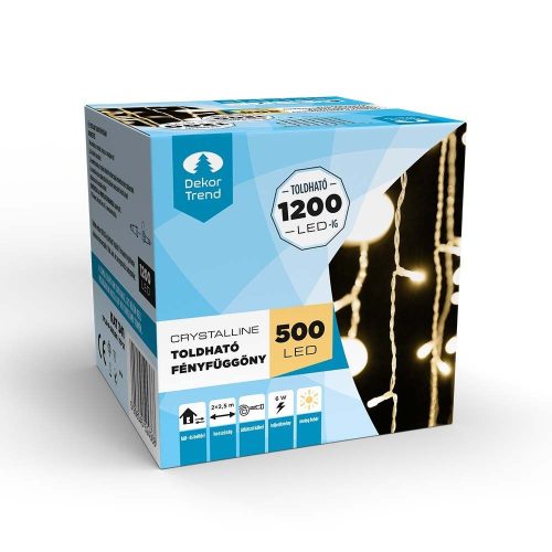 Crystalline toldható LED fényfüggöny 200 x 250 cm, 500 db MELEG FEHÉR LED, átlátszó kábel, Kül- és beltéri