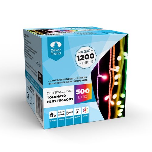 Crystalline toldható LED fényfüggöny 200 x 250 cm, 500 db MULTI LED, átlátszó kábel, Kül- és beltéri