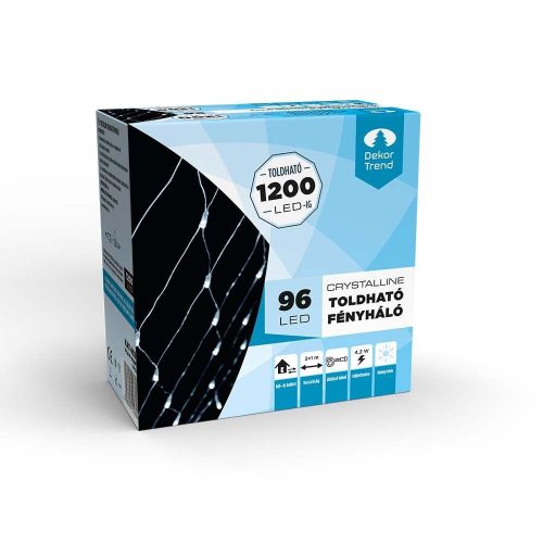 Crystalline toldható LED fényháló, 200 x 100 cm, 96 db HIDEG FEHÉR LED, átlátszó kábel, Kül- és beltéri