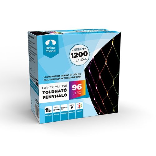 Crystalline toldható LED fényháló, 200 x 100 cm, 96 db MULTI LED, átlátszó kábel, Kül- és beltéri