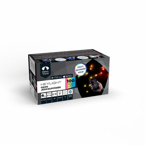 Dekortrend Heylight jégcsapfüzér, 300 x 40 cm, 100 RGB LED, fekete kábel, IP44, BT vezérlés