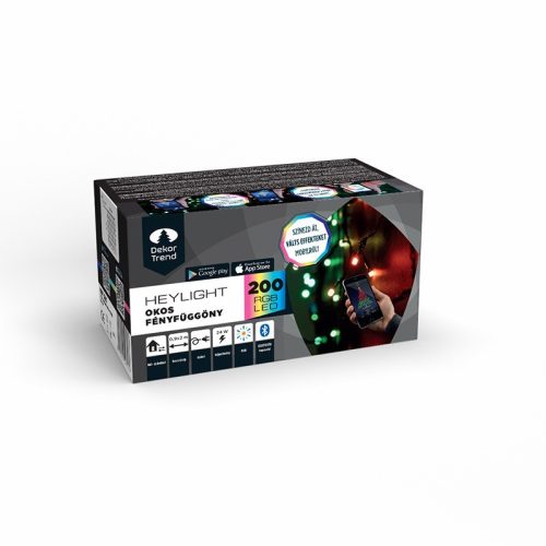 Dekortrend Heylight fényfüggöny, 90 x 200 cm, 200 RGB LED, fekete kábel, IP44, BT vezérlés