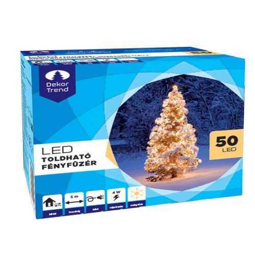 Dekortrend Kültéri toldható LED fényfüzér, Meleg fehér, 500 cm, 50 LED