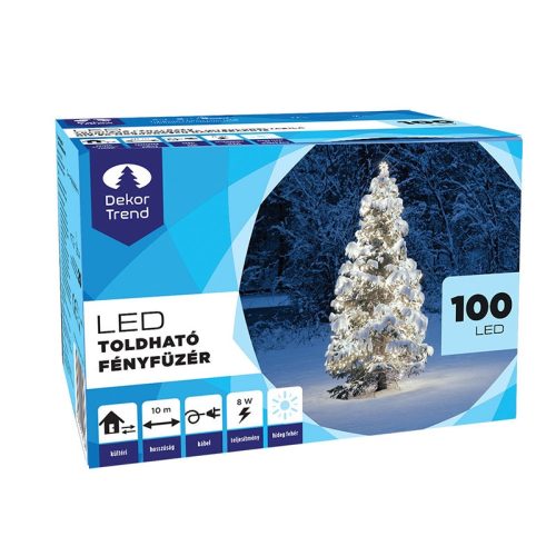 Dekortrend Kültéri toldható LED fényfüzér, Hideg fehér, 1000 cm, 100 LED