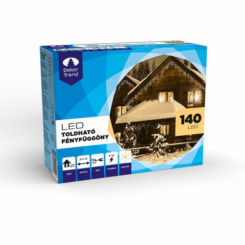 Dekortrend Kültéri toldható LED fényfüggöny, Meleg fehér, 200 x 100 cm, 140 LED